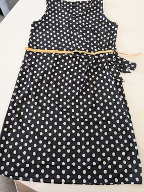 Talbots Woman 1X Black White Polka Dot Sleeveless Faux Wrap Dress – Tie Waist